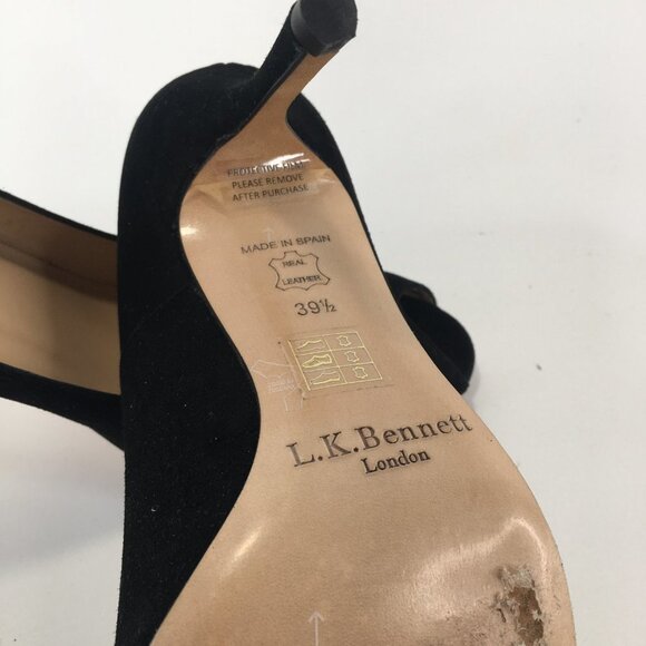 L.K. Bennett Black Suede Peep Toe Heels Size 39.5 - Picture 8 of 10
